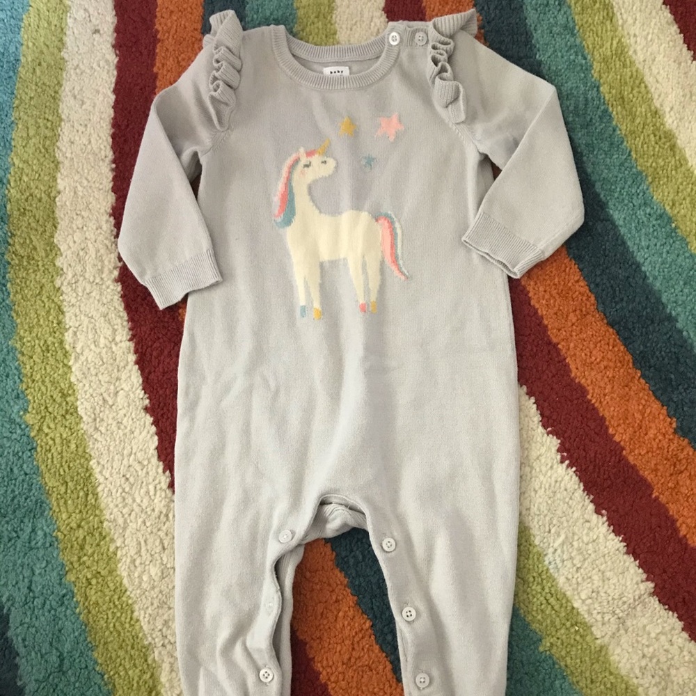 Gap gray sweater romper with unicorn